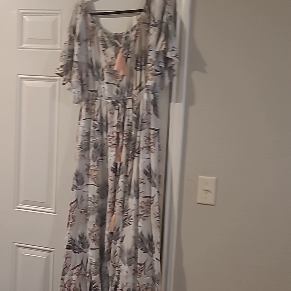 Label Of Love Summer Tropical Dress Floral  Palm Print Womens XL MIDI NEW